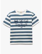KOTON Tricou cu model in dungi si decolteu la baza gatului - Albastru inchis/Alb murdar
