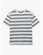 KOTON Tricou cu model in dungi si decolteu la baza gatului - Negru stins/Alb murdar