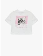 KOTON Tricou de bumbac cu imprimeu pisica - Gri deschis/Roz deschis