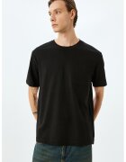 KOTON Tricou din bumbac cu decolteu la baza gatului si model uni - Negru