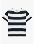 KOTON Tricou din bumbac cu dungi - Alb fildes/Albastru ultramarin