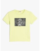 KOTON Tricou din bumbac cu imprimeu grafic - Galben pal/Negru stins