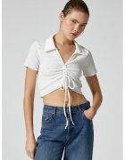 KOTON Tricou polo crop - Alb murdar