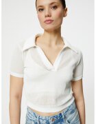 KOTON Tricou polo crop de plasa - Alb