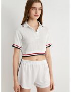 KOTON Tricou polo crop - Rosu/Alb/Bleumarin