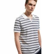 KOTON Tricou polo cu dungi - Alb/Albastru inchis