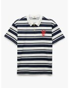 KOTON Tricou polo cu dungi si broderie - Alb/Negru