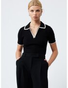 KOTON Tricou polo din tricot cu fermoar scurt - Alb/Negru