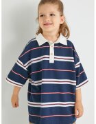 KOTON Tricou polo lejer cu dungi - Alb/Bleumarin
