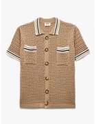 KOTON Tricou polo tricotat cu nasturi - Alb fildes/Negru/Maro deschis