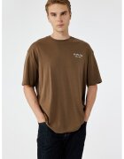 KOTON Tricou regular fit cu decolteu la baza gatului - Maro deschis
