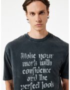 KOTON Tricou regular fit cu imprimeu text - Gri carbune