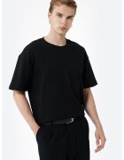 KOTON Tricou relaxed fit cu decolteu la baza gatului - Negru