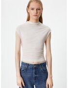 KOTON Tricou slim fit cu decolteu la baza gatului - Alb fildes