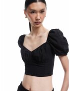 KOTON Tricou slim fit cu maneci bufante - Negru
