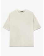 KOTON Tricou striat cu decolteu la baza gatului - Alb murdar