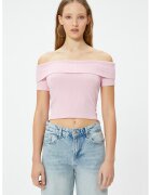 KOTON Tricou striat cu decolteu pe umeri - Roz pastel