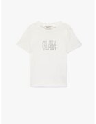 KOTON Tricou striat cu text cu strasuri - Alb murdar