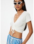 KOTON Tricou texturat cu decolteu in V - Alb