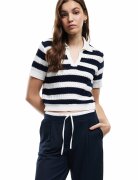 KOTON Tricou tricotat cu model in dungi - Alb/Negru