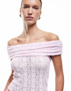 KOTON Tricou uni cu decolteu pe umeri - Roz pal