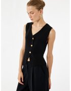 KOTON Vesta crop cu nasturi contrastanti - Negru