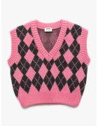 KOTON Vesta din tricot cu decolteu in V - Negru/Roz