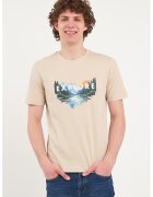 KVL by KENVELO Tricou cu decolteu la baza gatului si model grafic - Verde inchis/Maro nisip