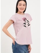 KVL by KENVELO Tricou de bumbac cu decolteu la baza gatului - Negru/Lila/Roz