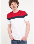 KVL by KENVELO Tricou de bumbac cu decolteu la baza gatului - Rosu/Alb/Bleumarin