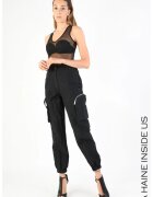 LA HAINE INSIDE US Pantaloni cargo cu imprimeu în dungi și elastic la gleznă - Negru