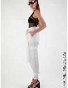 LA HAINE INSIDE US Pantaloni cargo regular fit cu cordon în talie - Alb