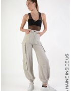 LA HAINE INSIDE US Pantaloni cargo supradimensionați cu talie înaltă și elastic la gleznă - Bej