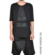 LA HAINE INSIDE US Tricou din bumbac oversize cu buzunare aplicate din nailon cu aspect șifonat - Negru