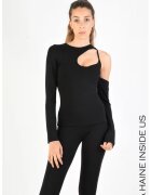 LA HAINE INSIDE US Tricou regular fit cu decupaj frontal și mânecă detașabilă - Bej