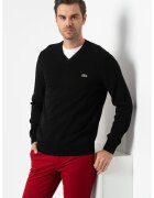 Lacoste Pulover regular fit din bumbac organic cu decolteu in V - Negru