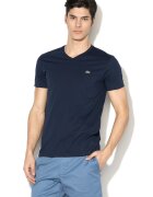 Lacoste Tricou din bumbac cu decolteu in V - Bleumarin