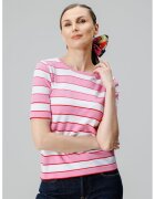 Laneria Tricou in dungi cu decolteu la baza gatului - Alb/Roz deschis