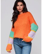 Larica Pulover cu dungi pe maneci LW-SWSW-0107 - Portocaliu