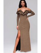 Larica Rochie lunga eleganta cu umerii goi si volan amplu LA-OM-DLR002 - Auriu