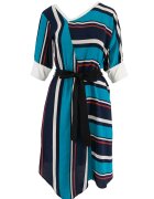 Larisa Dragna Rochie cu model colorblock si terminatie colorblock - Alb/Negru/Albastru