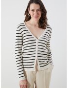 LC WAIKIKI Cardigan cu dungi si decolteu in V - Alb