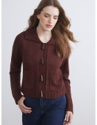 LC WAIKIKI Cardigan cu guler ascutit - Maro inchis