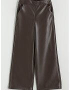 LC WAIKIKI Pantaloni evazati de piele ecologica cu talie elastica - Maro inchis