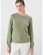 LC WAIKIKI Pulover cu broderie florala si maneci raglan - Verde sparanghel