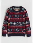 LC WAIKIKI Pulover cu decolteu la baza gatului si model de Craciun - Rosu/Alb/Bleumarin