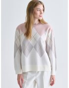 LC WAIKIKI Pulover in carouri cu decolteu rotund - Alb/Roz pal