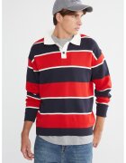 LC WAIKIKI Pulover polo cu dungi - Rosu/Alb/Bleumarin