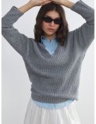 LC WAIKIKI Pulover regular fit cu decolteu in V - Gri melange