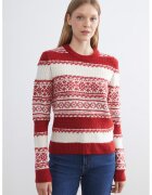 LC WAIKIKI Pulover slim fit cu tematica de Craciun - Rosu inchis/Alb murdar